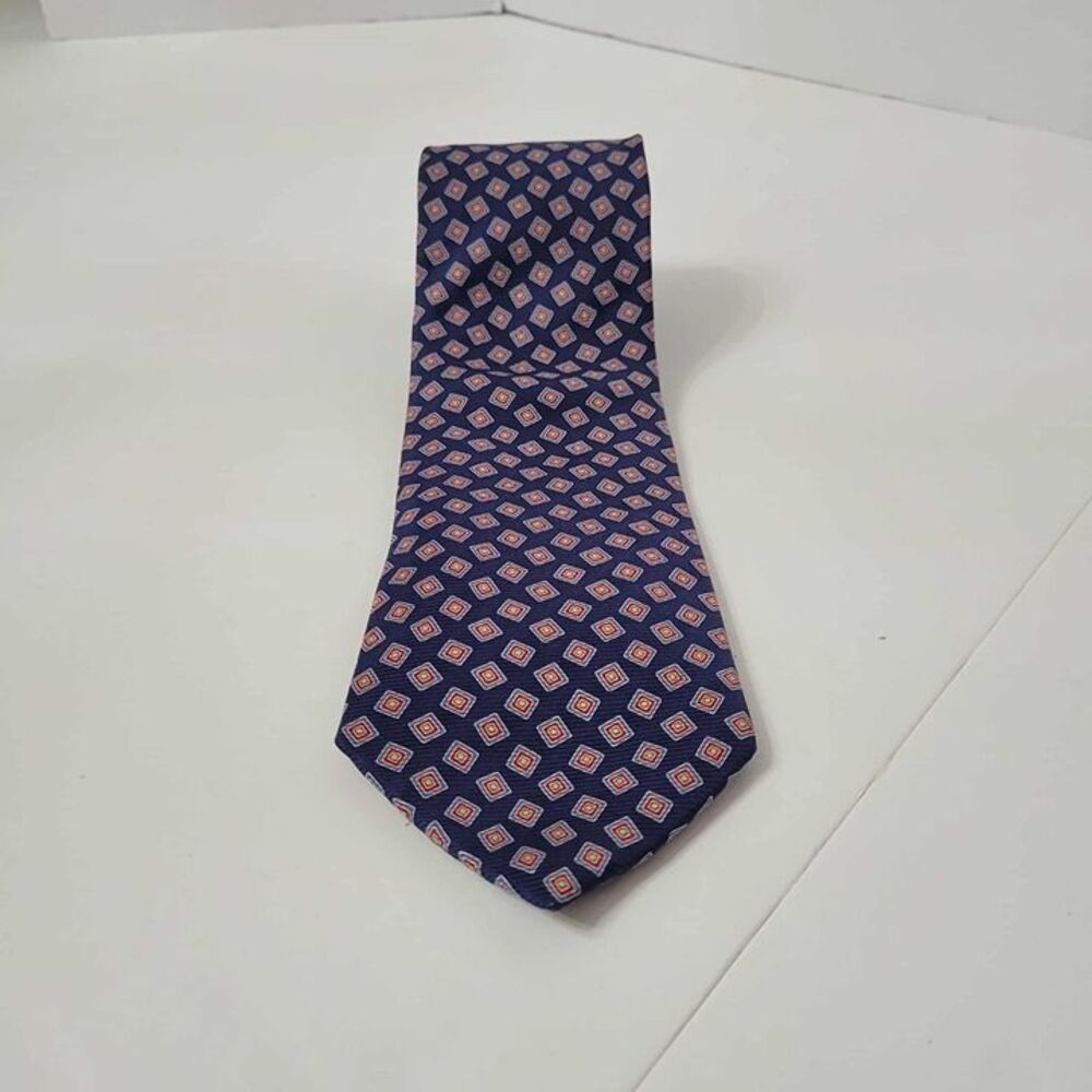 Vtg Tommy Hilfiger Mens Tie Navy Red Diamond Geometric Silk Necktie USA Y2K 59"